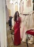 Luxury Prom Dress V-neck Backless Gala Dress Evening Dress Birthday Party Outfits HZ0319