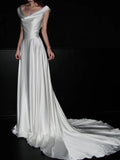 Minimalist Wedding Dress Crew Neck Pleated Wedding Dress HZ0319