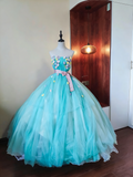 Beauty Prom Dress Strapless Flower Pleated Tulle Ball Gown Birthday Party Outfits Evening Dress Sweet 16 Dress HZ0319