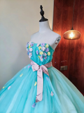 Beauty Prom Dress Strapless Flower Pleated Tulle Ball Gown Birthday Party Outfits Evening Dress Sweet 16 Dress HZ0319