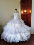 Beauty Prom Dress Strapless Tulle Lace Ball Gown Birthday Party Outfits Evening Dress Sweet 16 Dress HZ0319
