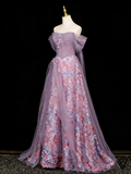 Stunning Prom Dress Off Shoulder Pleated Tulle Floral Gala Dress Evening Dress HZ0319