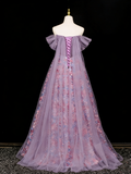 Stunning Prom Dress Off Shoulder Pleated Tulle Floral Gala Dress Evening Dress HZ0319