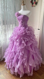 Beauty Prom Dress Light Purple Strapless Ruffle Pleated Ball Gown Evening Dress Sweet 16 Dress HZ0319