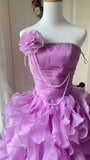 Beauty Prom Dress Light Purple Strapless Ruffle Pleated Ball Gown Evening Dress Sweet 16 Dress HZ0319