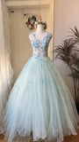 New Design Prom Dress V-neck Pleated Tulle Ball Gown Evening Dress Quinceanera Dress HZ0319