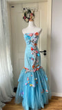 Stunning Prom Dress Strapless Pleated Floral Mermaid Gala Gown Evening Dress Birthday Party Dress HZ0319