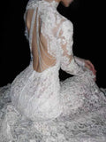 Elegant Wedding Dress Crew Neck Backless Long Sleeves Mermaid Wedding Dress HZ0319