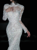Elegant Wedding Dress Crew Neck Backless Long Sleeves Mermaid Wedding Dress HZ0319