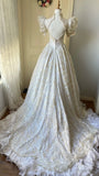 Vintage Wedding Dress High Collar Backless Pleated Wedding Dress HZ0319