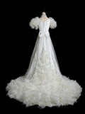 Vintage Wedding Dress Asymmetrical Neck Pleated Ruffle Wedding Dress HZ0319