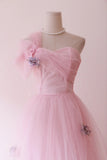 Hot Sale Prom Dress Light Pink Asymmetrical Neck Tulle Evening Dress Gala Dress Party Dress HZ0319