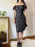 Minimalist Short Prom Dress Satin Black Off Shoulder Pleated Formal Dress Evening Dress Gala Dress HZ0319
