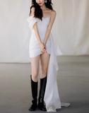 New Arrival Wedding Dress Asymmetrical Neck Pleated Short Wedding Dress Prom Dress HZ0319