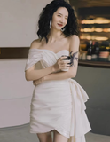 New Arrival Wedding Dress Asymmetrical Neck Pleated Short Wedding Dress Prom Dress HZ0319