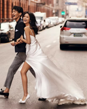 Minimalist Wedding Dress V-neck Slit Wedding Dress HZ0319