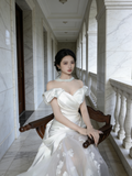 New Arrival Wedding Dress Off Shoulder Pleated Tulle Mermaid Wedding Dress HZ0319