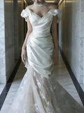 New Arrival Wedding Dress Off Shoulder Pleated Tulle Mermaid Wedding Dress HZ0319