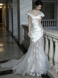 New Arrival Wedding Dress Off Shoulder Pleated Tulle Mermaid Wedding Dress HZ0319