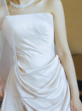 New Arrival Wedding Dress Satin A Line Asymmetrical Neck Pleated Wedding Dresses HZ0319