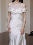 Newest Wedding Dress Satin Off Shoulder Pleated Mermaid Wedding Dresses HZ0319