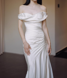 Newest Wedding Dress Satin Off Shoulder Pleated Mermaid Wedding Dresses HZ0319