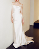 Minimalist Wedding Dress Satin Strapless Pleated Wedding Dresses HZ0319