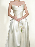 Minimalist Wedding Dress Satin Sweetheart Pleated Wedding Dresses HZ0319
