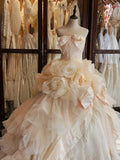 Beauty Wedding Dress Strapless Tulle Flower Wedding Dress HZ0319