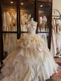 Beauty Wedding Dress Strapless Tulle Flower Wedding Dress HZ0319
