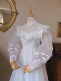 Stunning Wedding Dress A Line High Collar Tulle Pleated Wedding Dress HZ0319