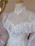 Stunning Wedding Dress A Line High Collar Tulle Pleated Wedding Dress HZ0319