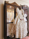 Vintage Wedding Dress V-neck Short Sleeves Pleated Wedding Dress HZ0319