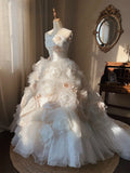 Beauty Wedding Dress Strapless Flower Pleated Tulle Wedding Dress HZ0319