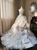 Beauty Wedding Dress Strapless Flower Pleated Tulle Wedding Dress HZ0319