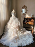 Beauty Wedding Dress Strapless Flower Pleated Tulle Wedding Dress HZ0319