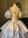 Vintage Wedding Dress Off Shoulder Tiered Pleated Wedding Dress HZ0319