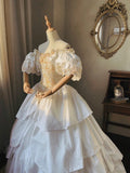 Vintage Wedding Dress Off Shoulder Tiered Pleated Wedding Dress HZ0319
