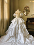Vintage Wedding Dress Off Shoulder Tiered Pleated Wedding Dress HZ0319