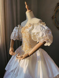 Vintage Wedding Dress Off Shoulder Tiered Pleated Wedding Dress HZ0319