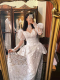 Vintage Wedding Dress V-neck Long Sleeves Pleated Wedding Dress HZ0319