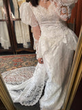 Vintage Wedding Dress V-neck Long Sleeves Pleated Wedding Dress HZ0319