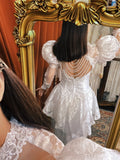 Vintage Wedding Dress V-neck Long Sleeves Pleated Wedding Dress HZ0319