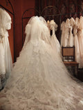 Vintage Wedding Dress Crew Neck Long Sleeves Ruffle Wedding Dresses HZ0319