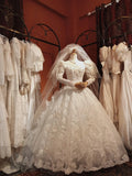 Vintage Wedding Dress Crew Neck Long Sleeves Ruffle Wedding Dresses HZ0319