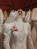 Vintage Wedding Dress Asymmetrical Neck Long Sleeves Mermaid Wedding Dresses HZ0319