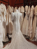 Vintage Wedding Dress Asymmetrical Neck Long Sleeves Mermaid Wedding Dresses HZ0319