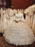Vintage Wedding Dress Crew Neck Tiered Wedding Dress HZ0319