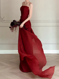 Elegant Prom Dress Wine Red Strapless Gala Dress Evening Dress Formal Dress HZ0319