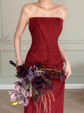 Elegant Prom Dress Wine Red Strapless Gala Dress Evening Dress Formal Dress HZ0319